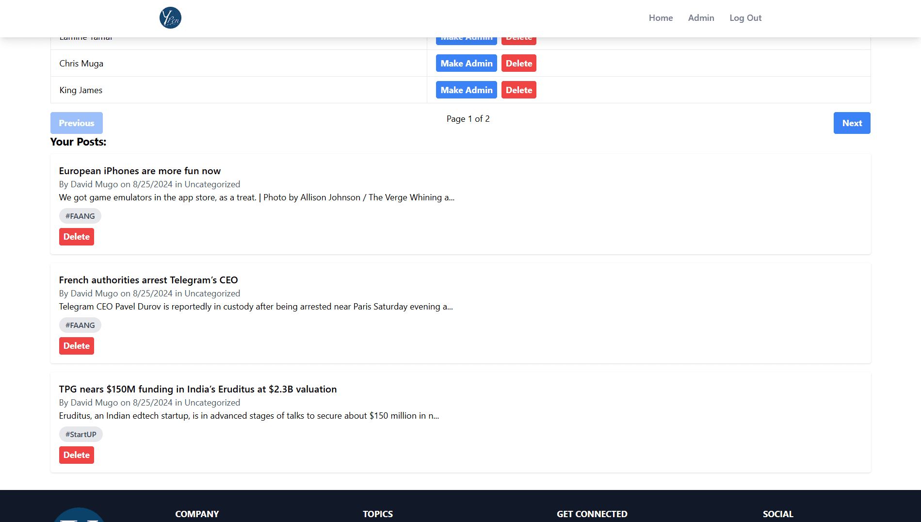 Admin Dashboard - Post Management