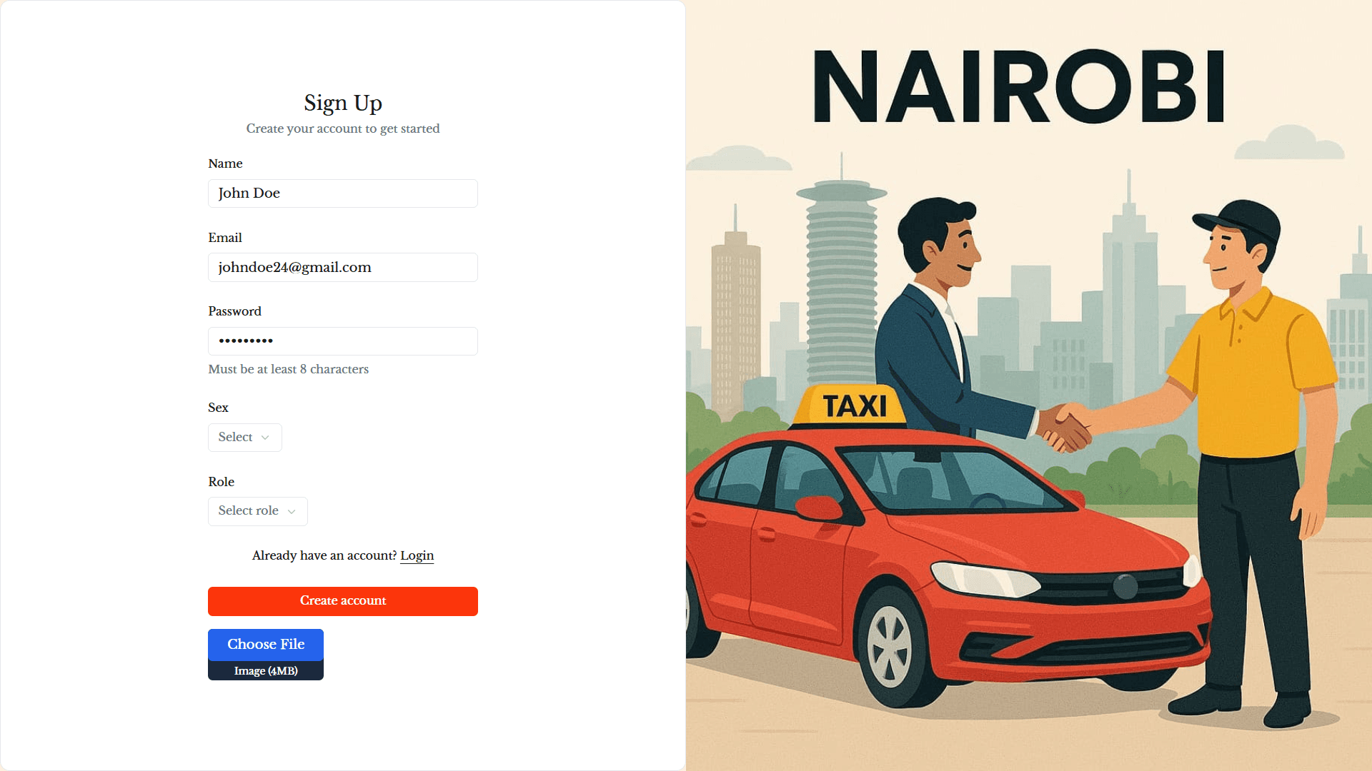 Sign Up page